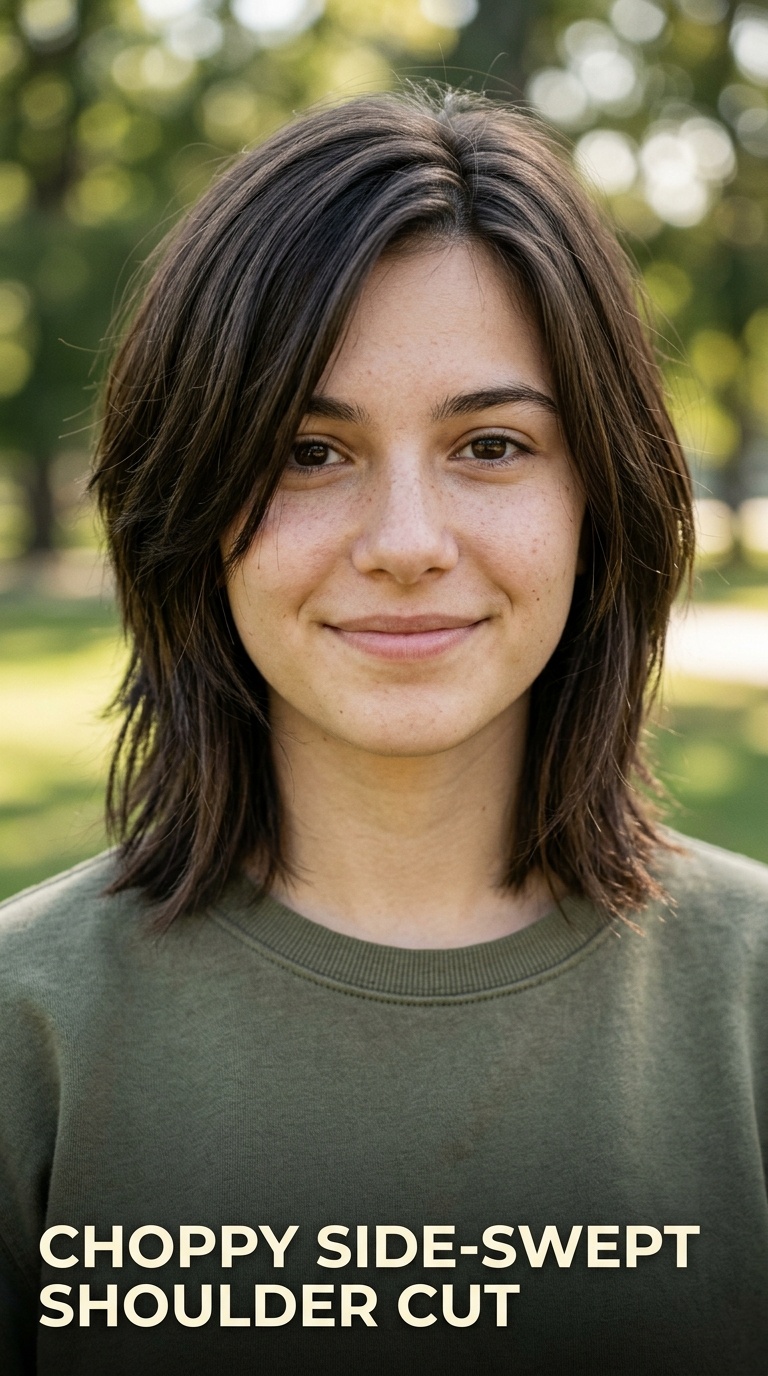 Choppy Side-Swept Shoulder Cut