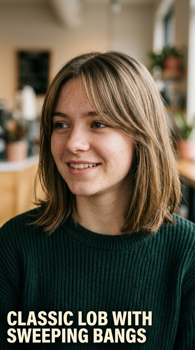 Classic Lob with Sweeping Bangs