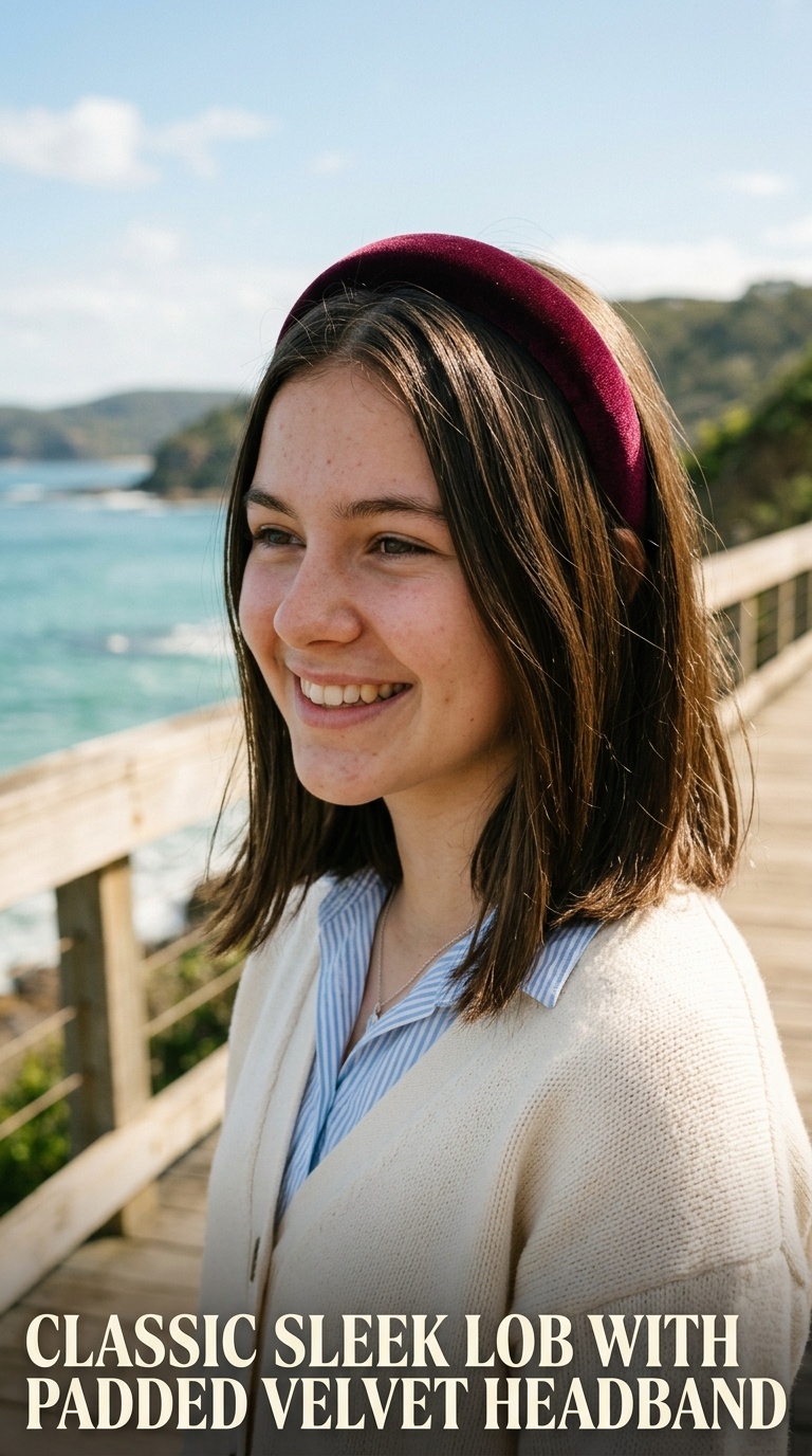 Classic Sleek Lob with Padded Velvet Headband