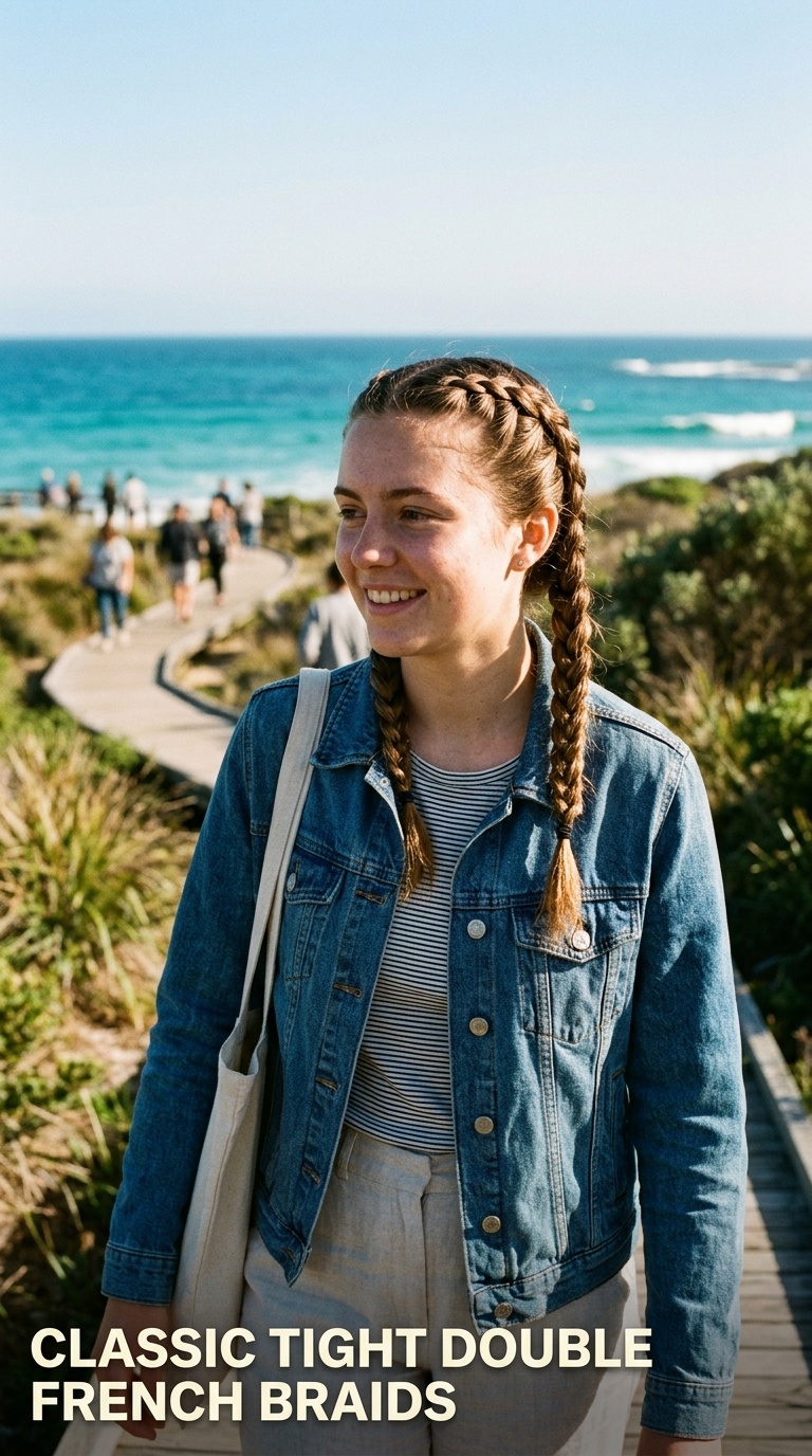 Classic Tight Double French Braids