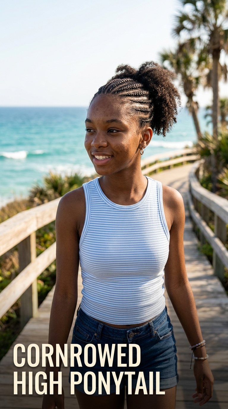 Cornrowed High Ponytail