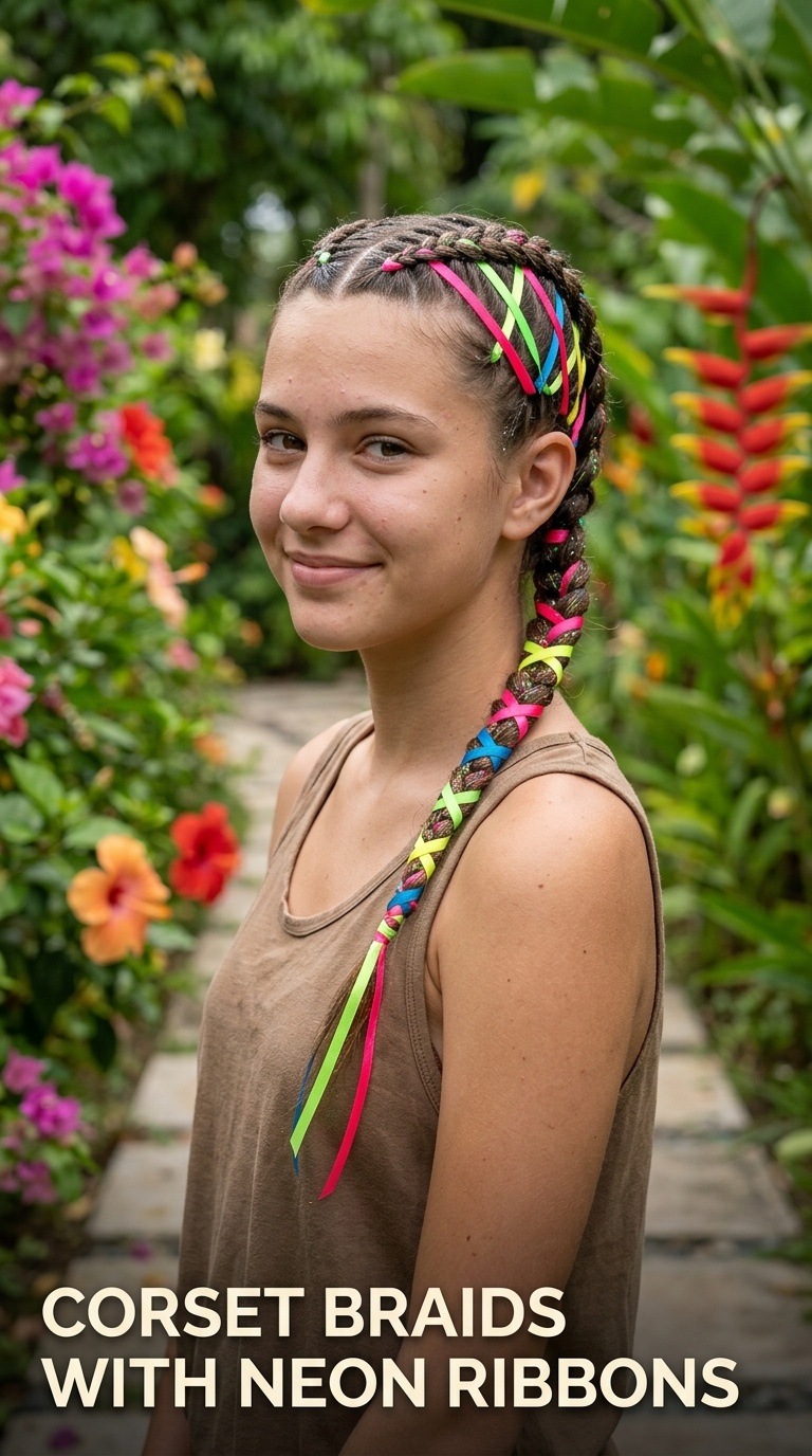 Corset Braids with Neon Ribbons