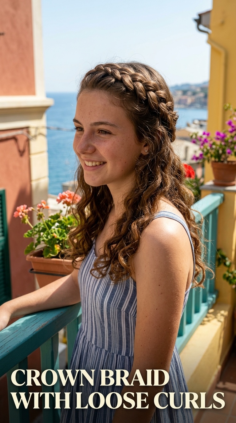 CROWN BRAID WITH LOOSE CURLS