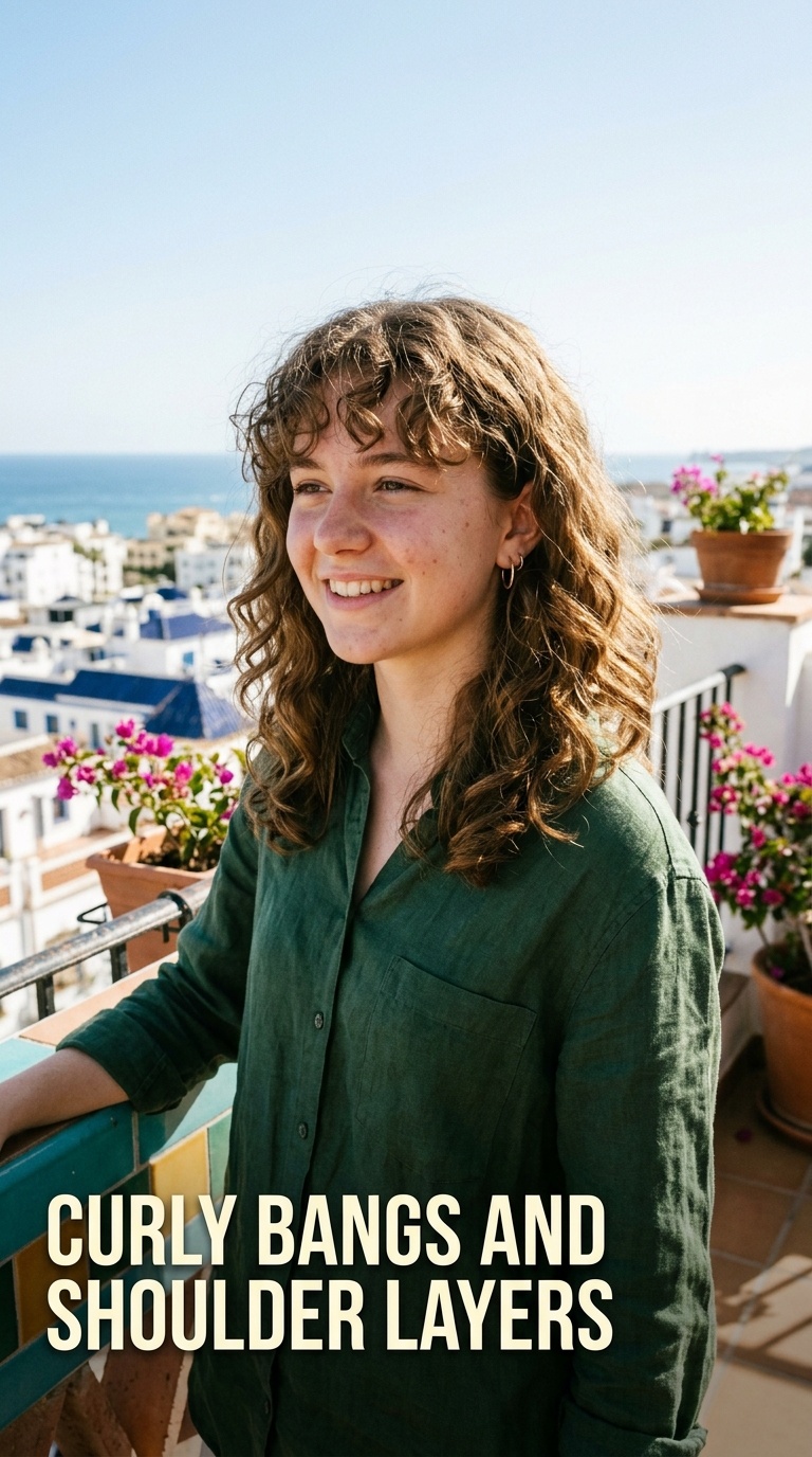Curly Bangs and Shoulder Layers