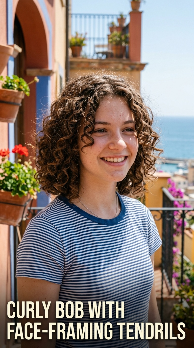 Curly Bob with Face-Framing Tendrils