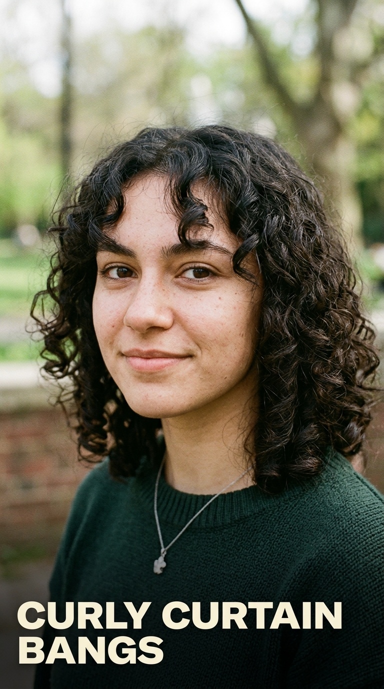 Curly Curtain Bangs