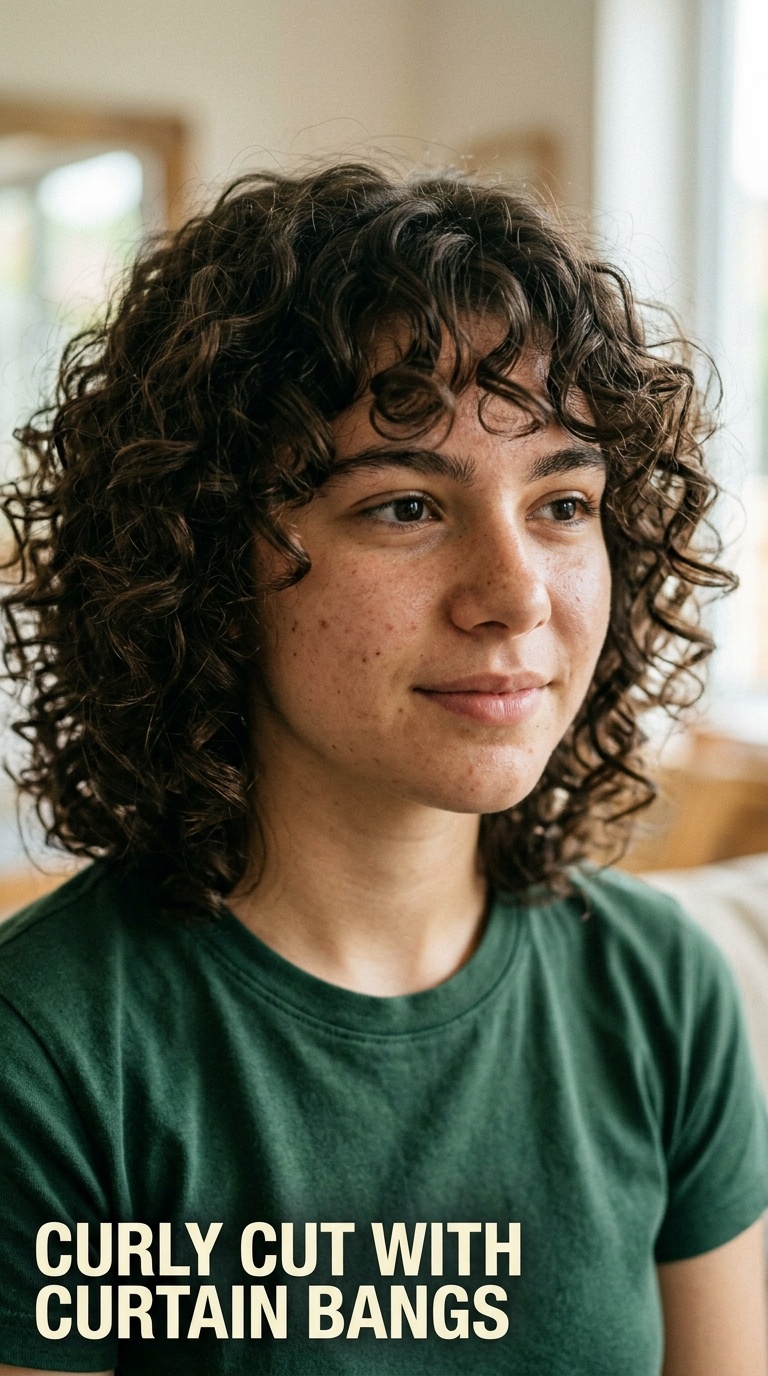 Curly Cut with Curtain Bangs
