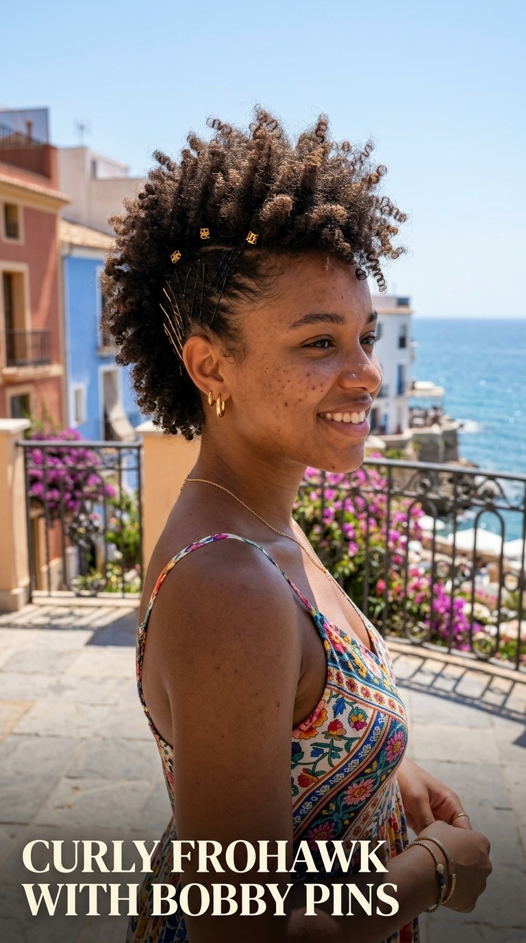 Curly Frohawk with Bobby Pins