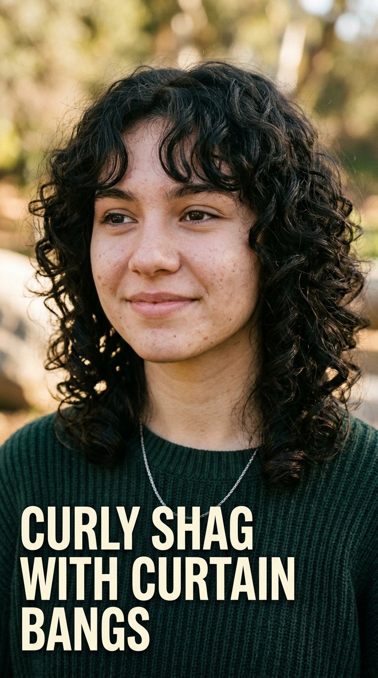 Curly Shag with Curtain Bangs