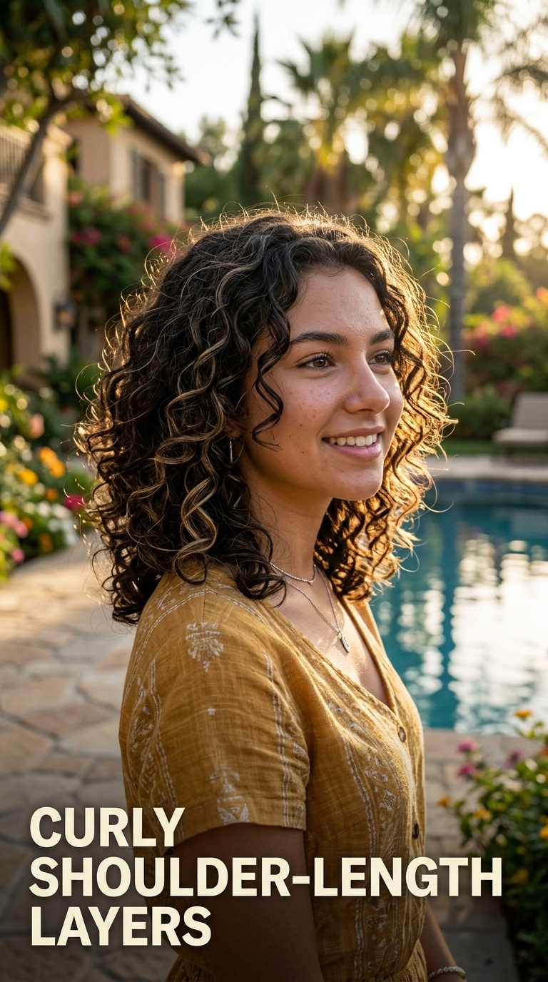 Curly Shoulder-Length Layers