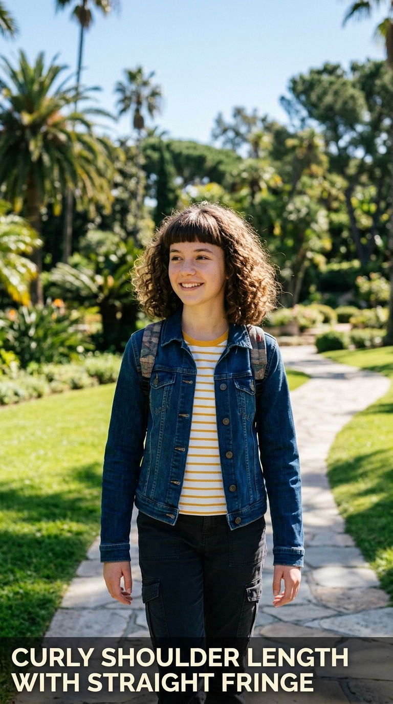 Curly Shoulder Length with Straight Fringe