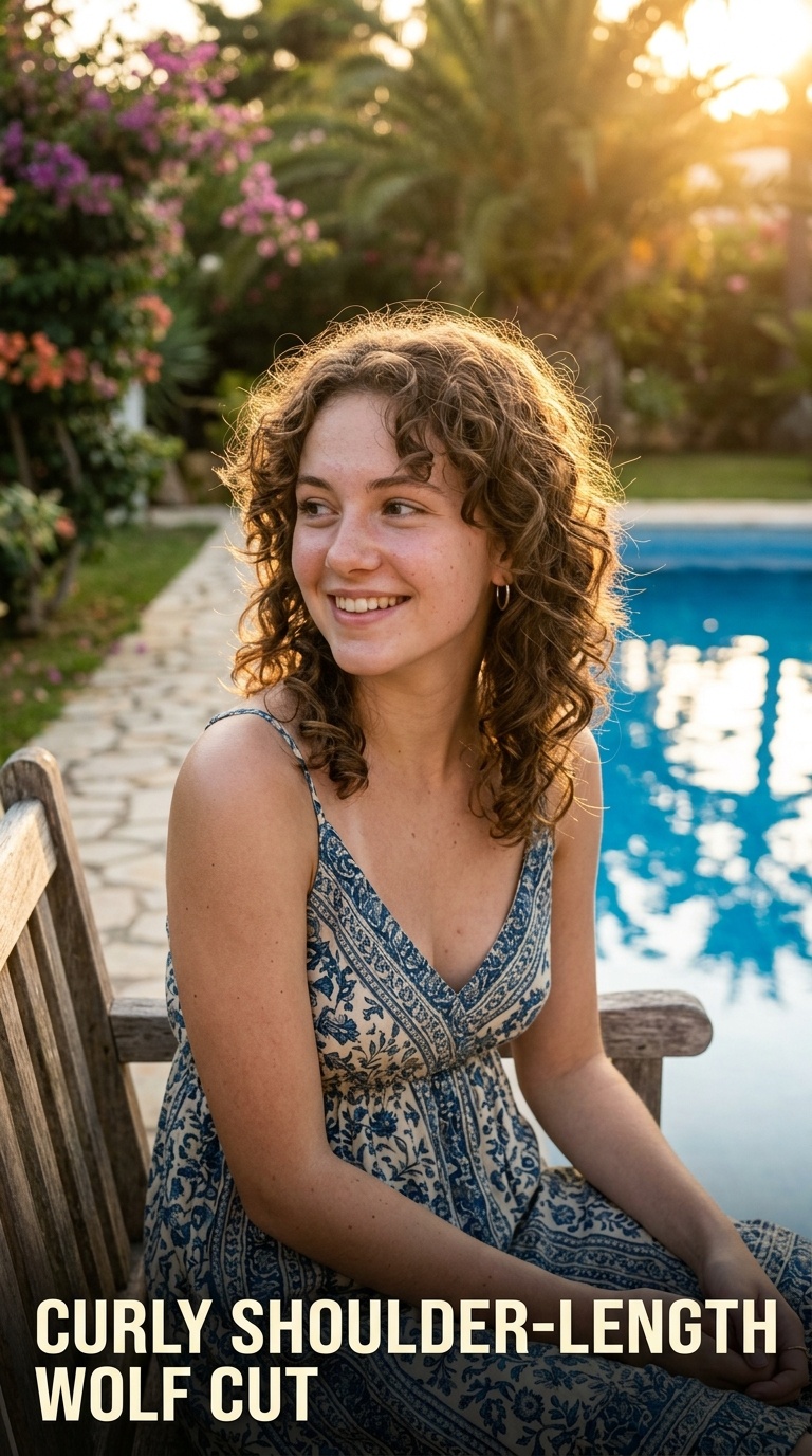 Curly Shoulder-Length Wolf Cut