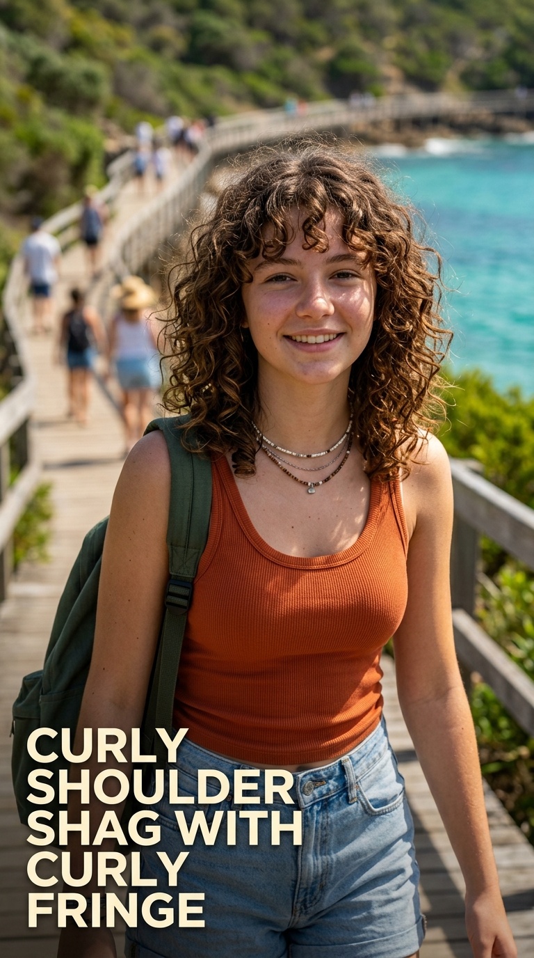 Curly Shoulder Shag with Curly Fringe