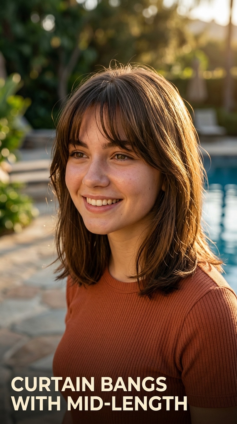 Curtain Bangs with Mid-Length
