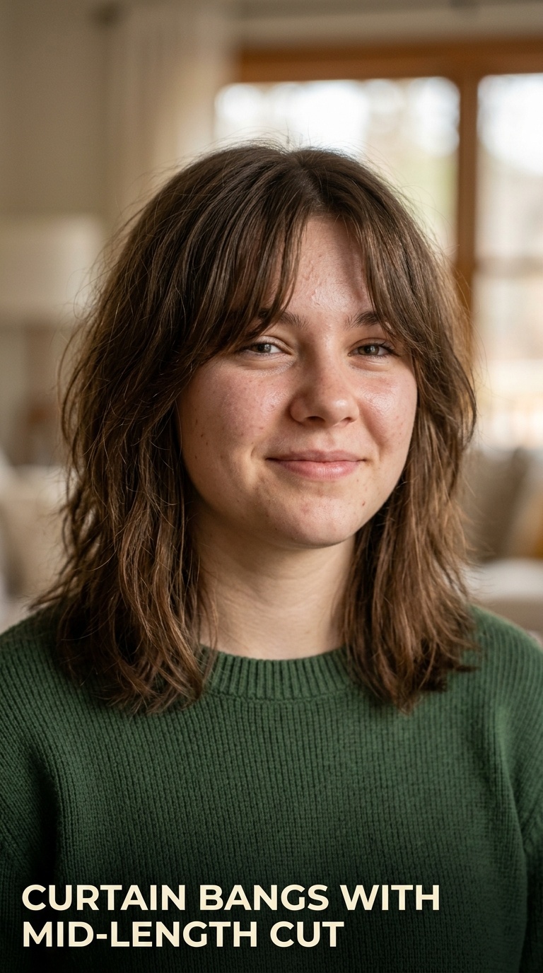 Curtain Bangs with Mid-Length Cut