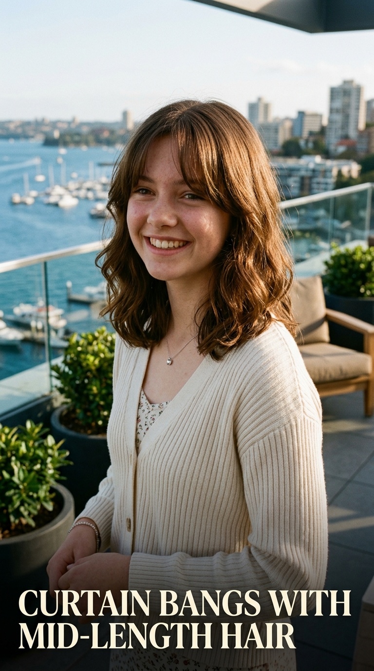 Curtain Bangs with Mid-Length Hair