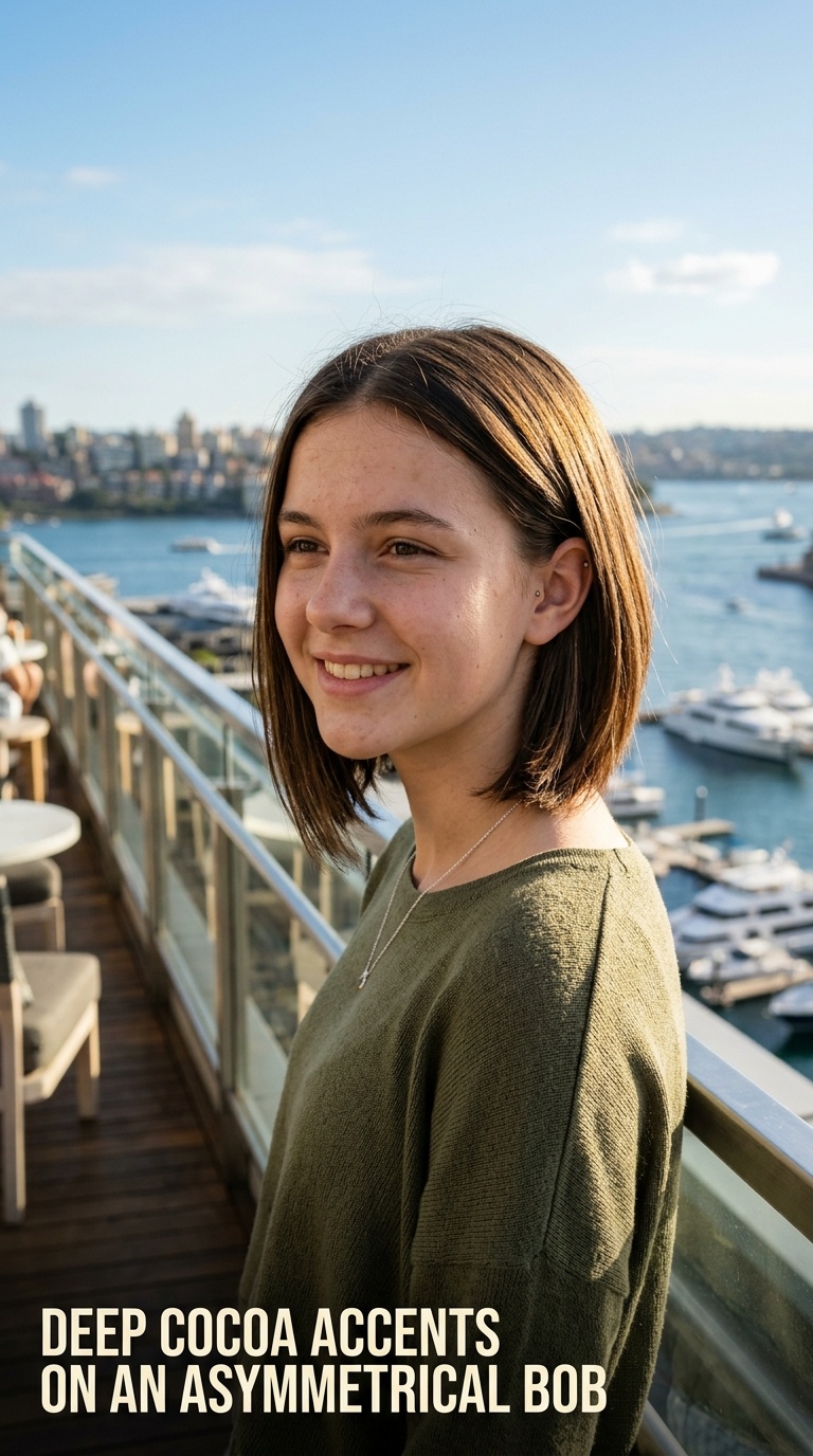 Deep Cocoa Accents on an Asymmetrical Bob