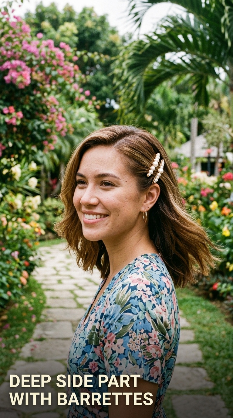 Deep Side Part with Barrettes