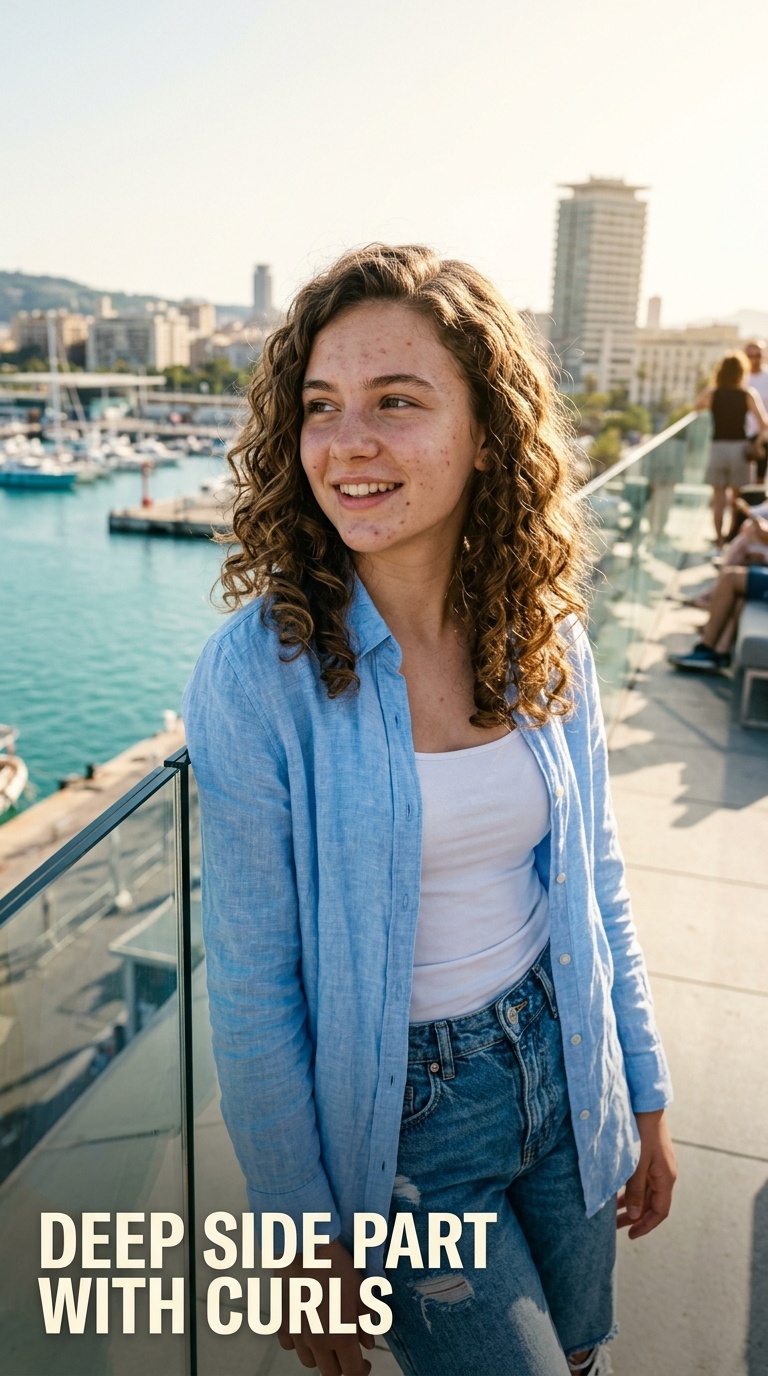 Deep Side Part with Curls