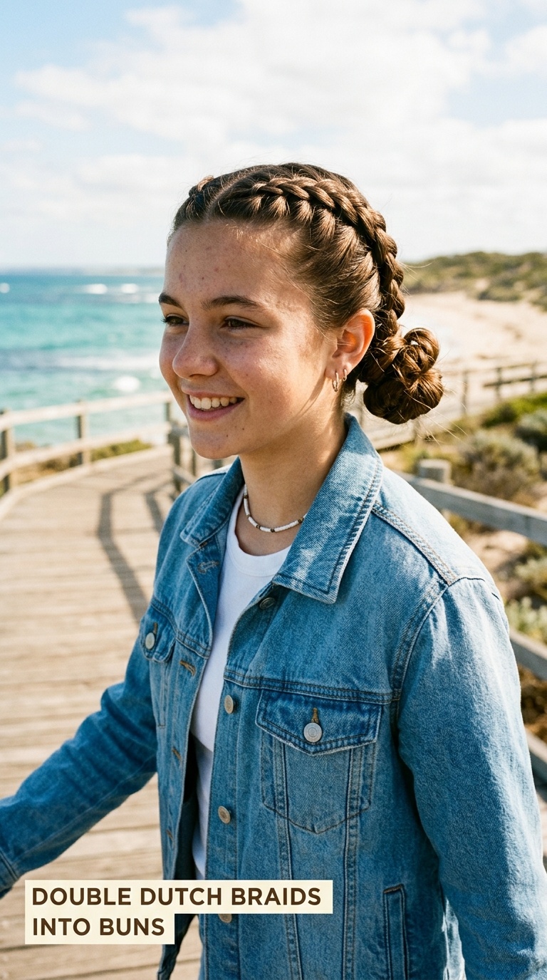Double Dutch Braids into Buns