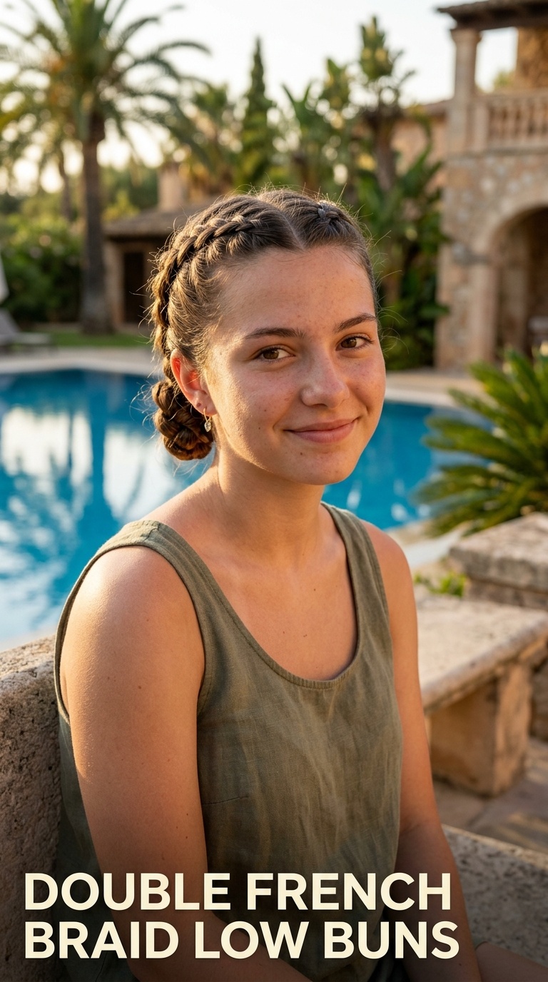 Double French Braid Low Buns