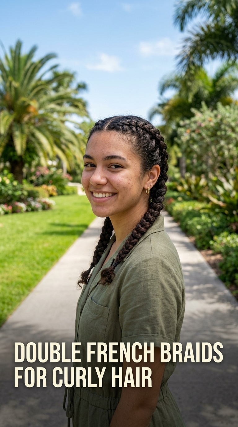 Double French Braids for Curly Hair