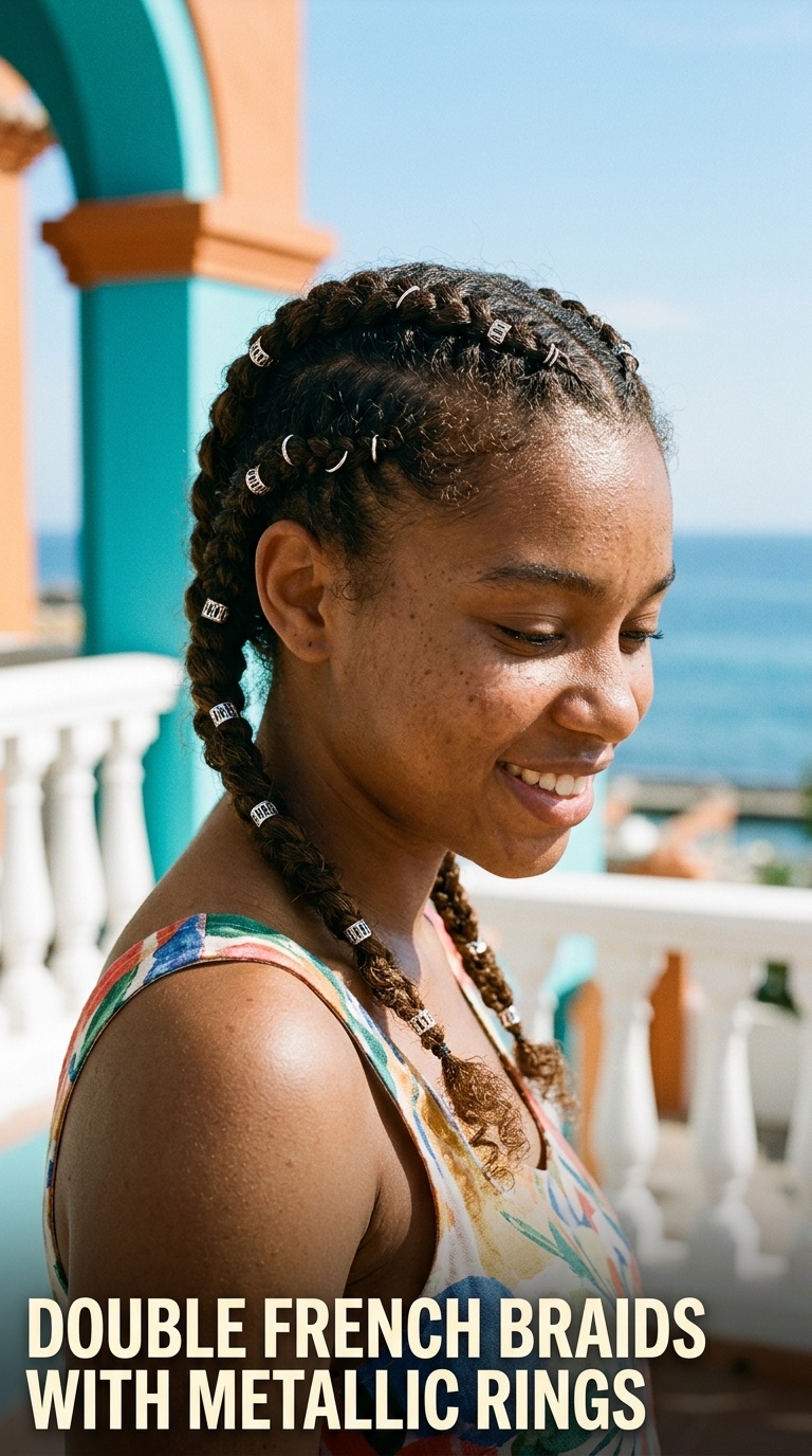 Double French Braids with Metallic Rings