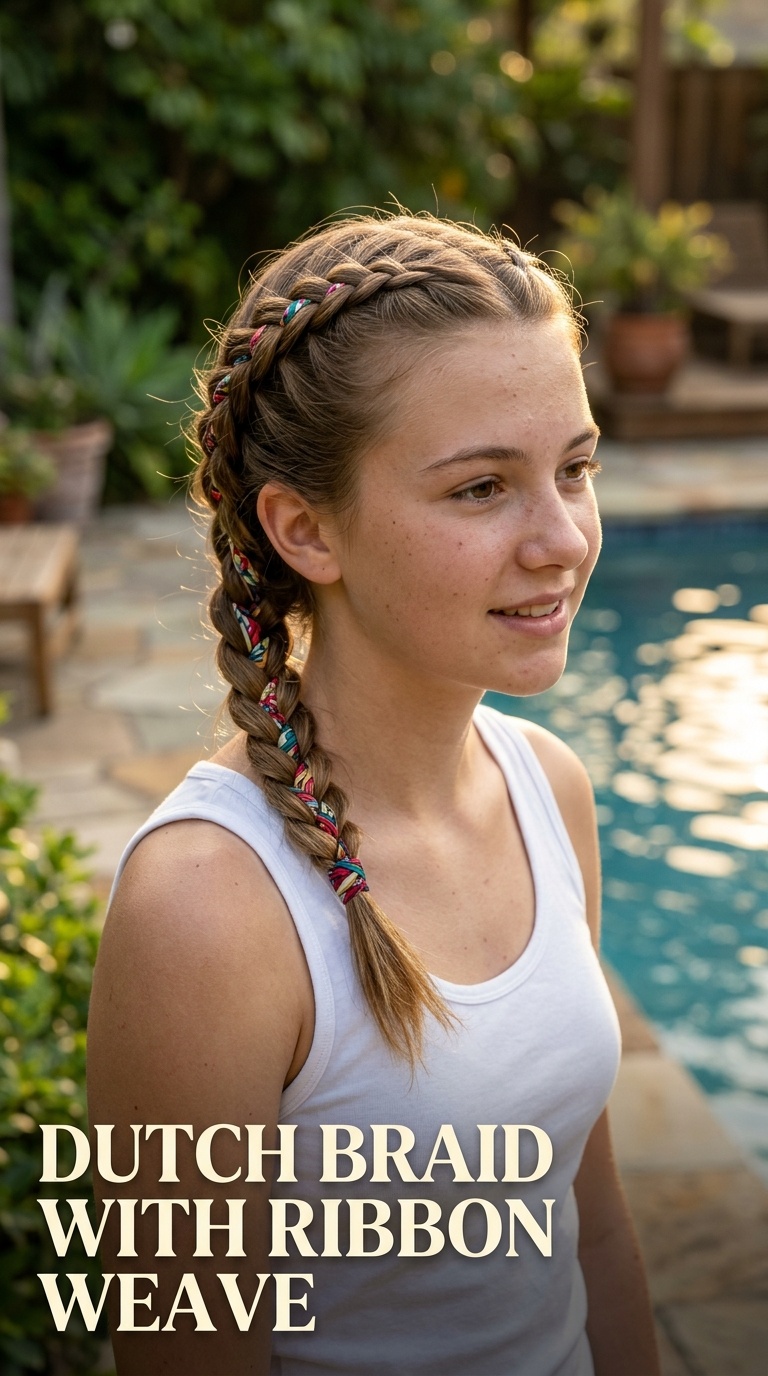 Dutch Braid with Ribbon Weave