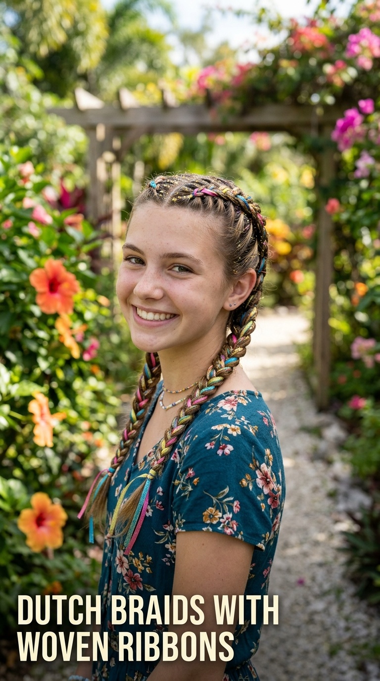 Dutch Braids with Woven Ribbons