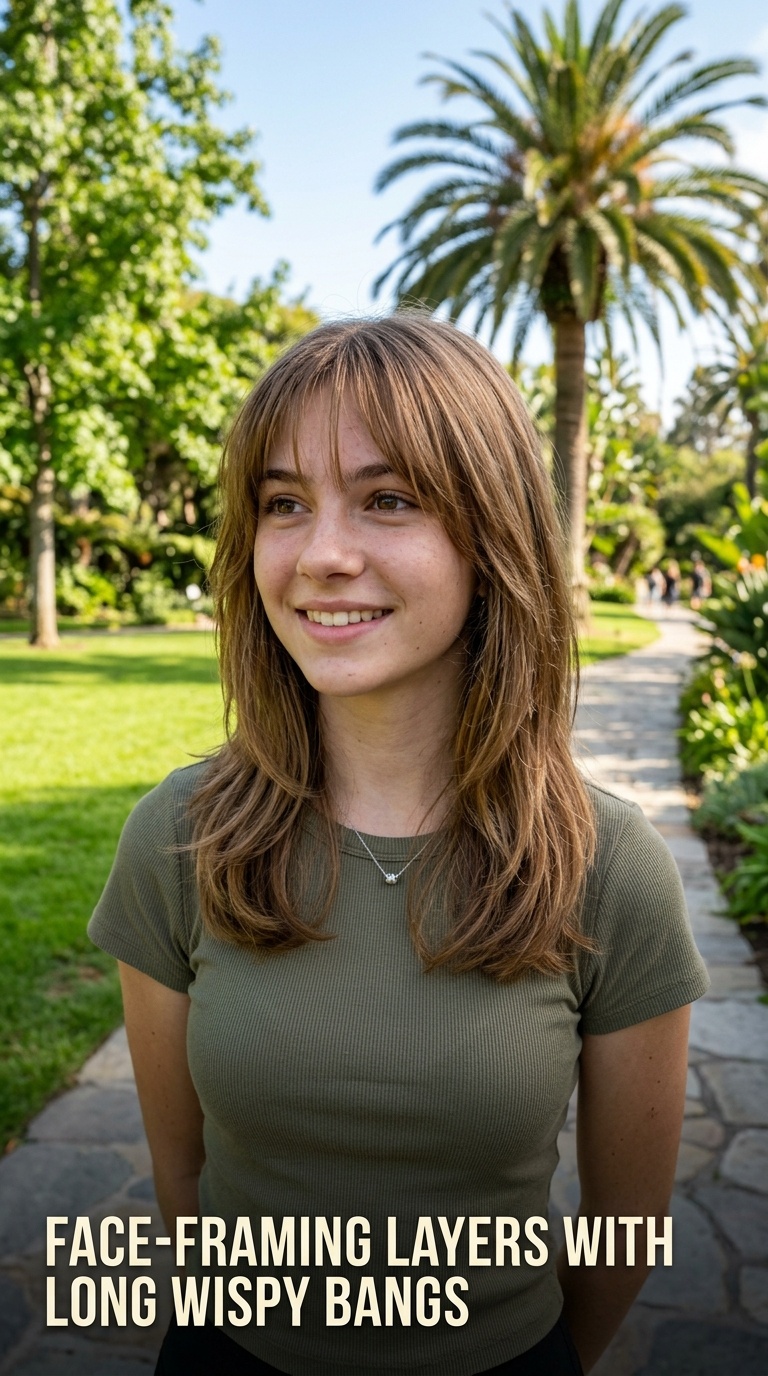 Face-Framing Layers with Long Wispy Bangs