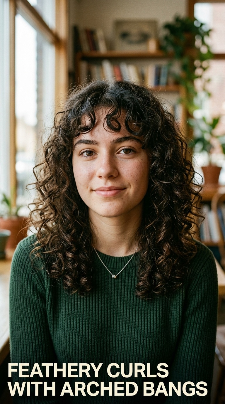 Feathery Curls with Arched Bangs