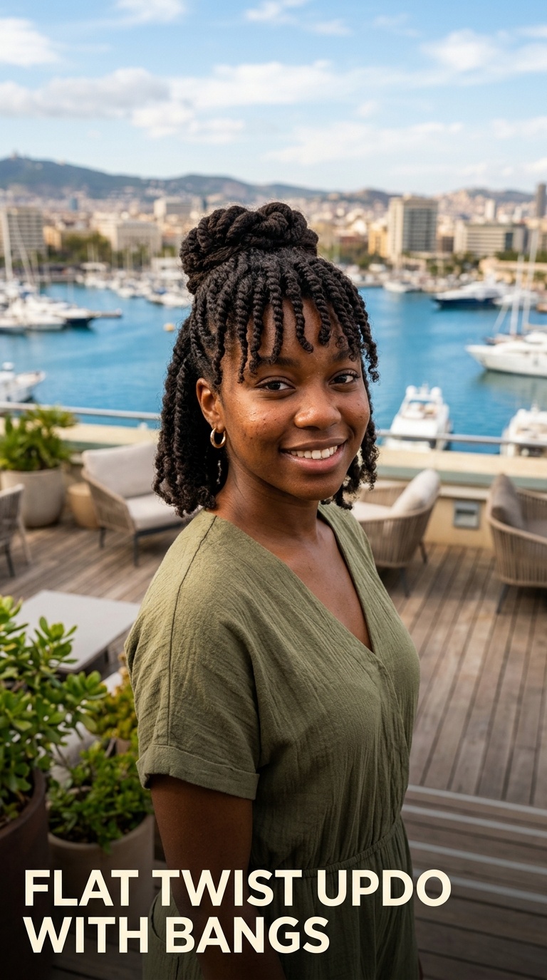 Flat Twist Updo with Bangs