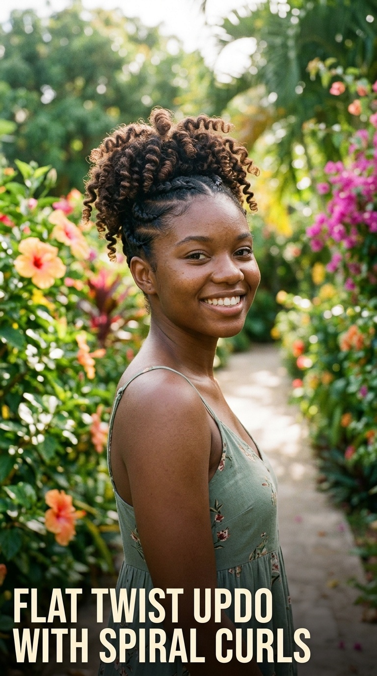 Flat Twist Updo with Spiral Curls