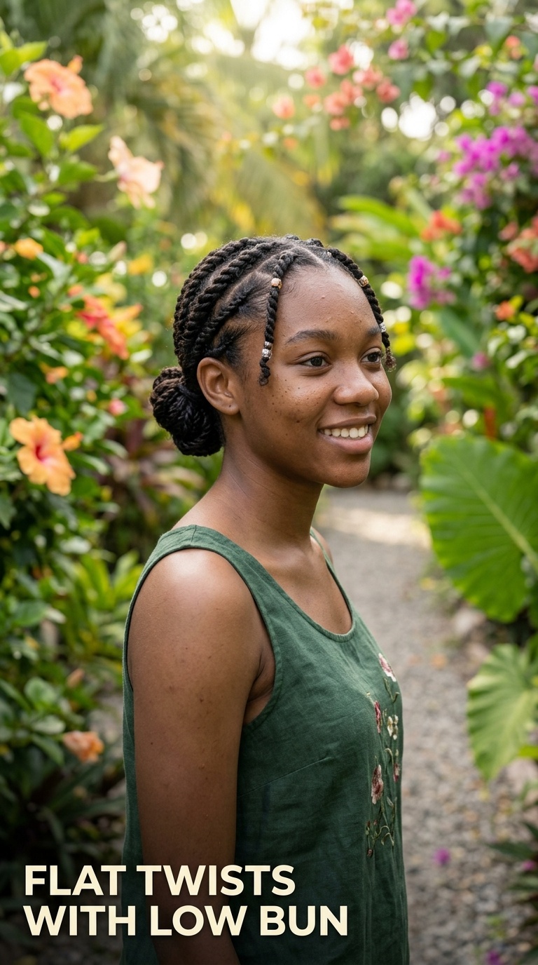 Flat Twists with Low Bun
