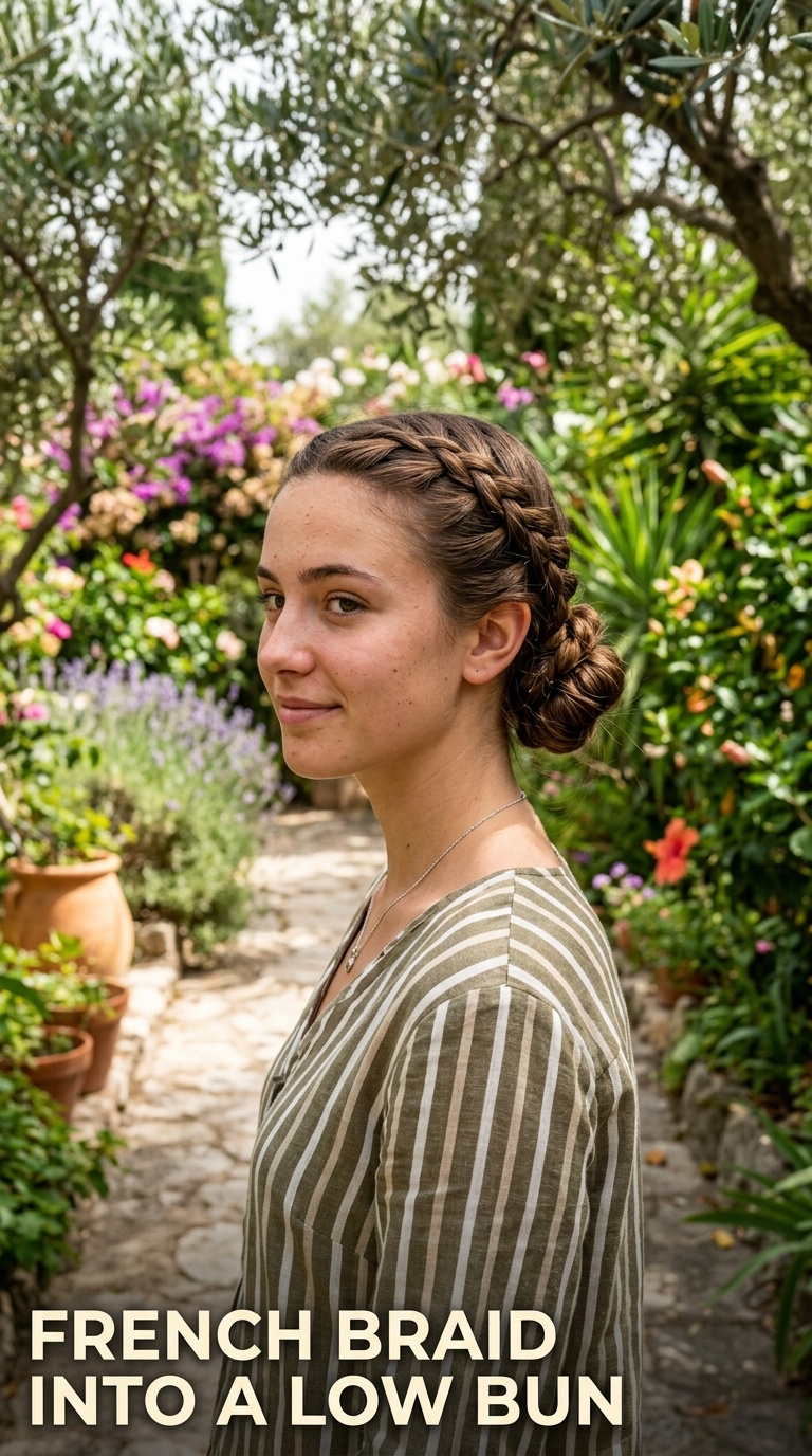 French Braid Into a Low Bun
