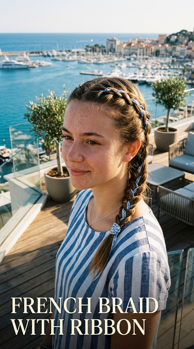 French Braid with Ribbon