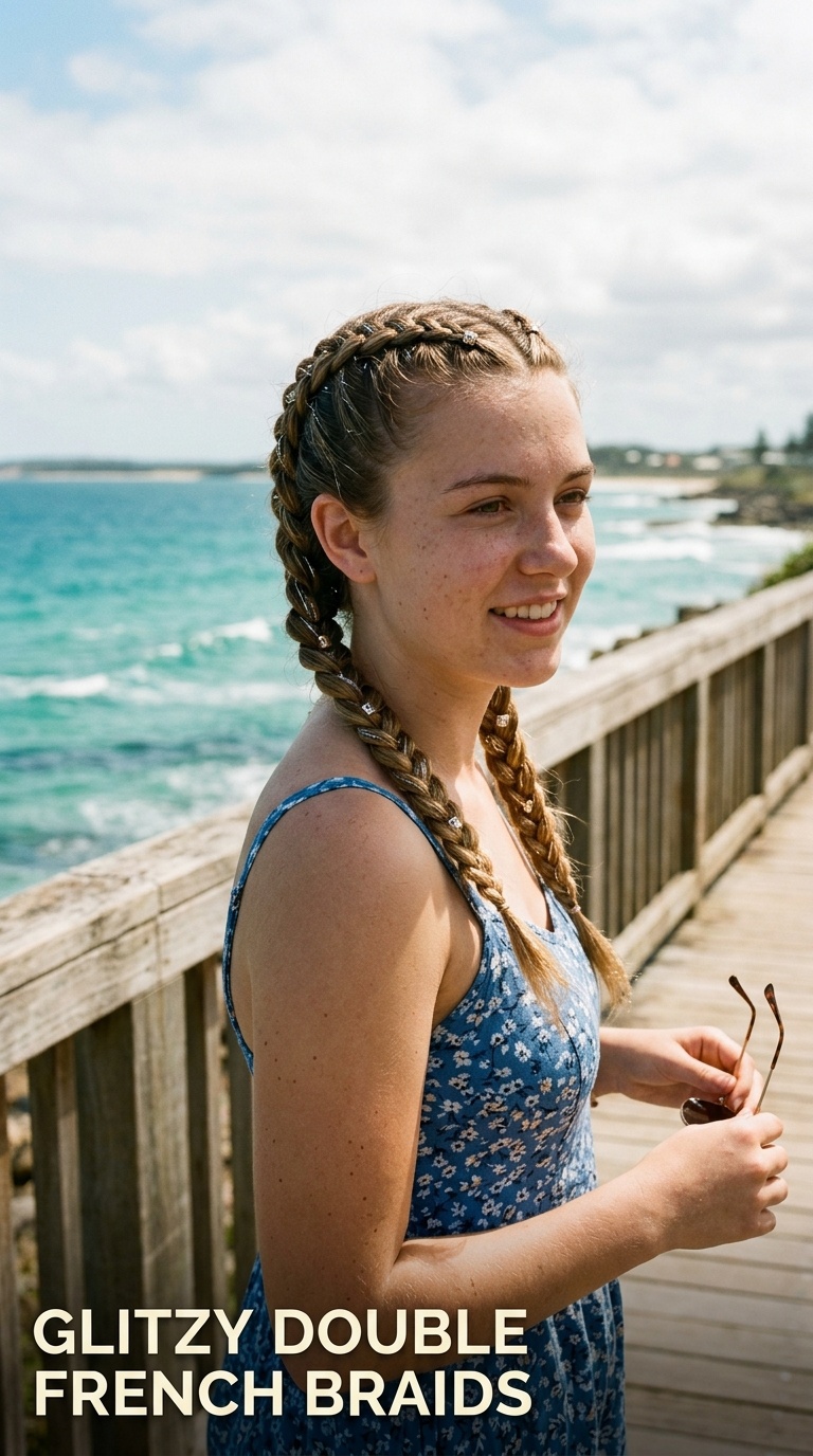 Glitzy Double French Braids