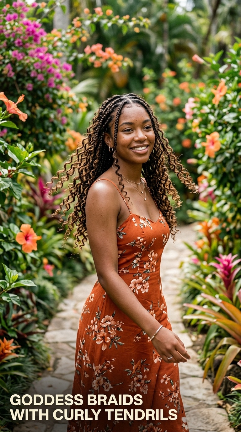 Goddess Braids with Curly Tendrils