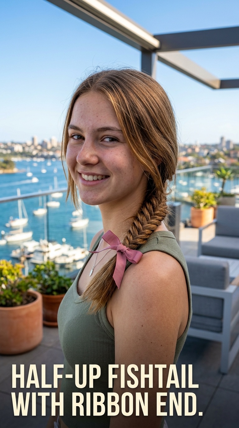 Half-Up Fishtail with Ribbon End
