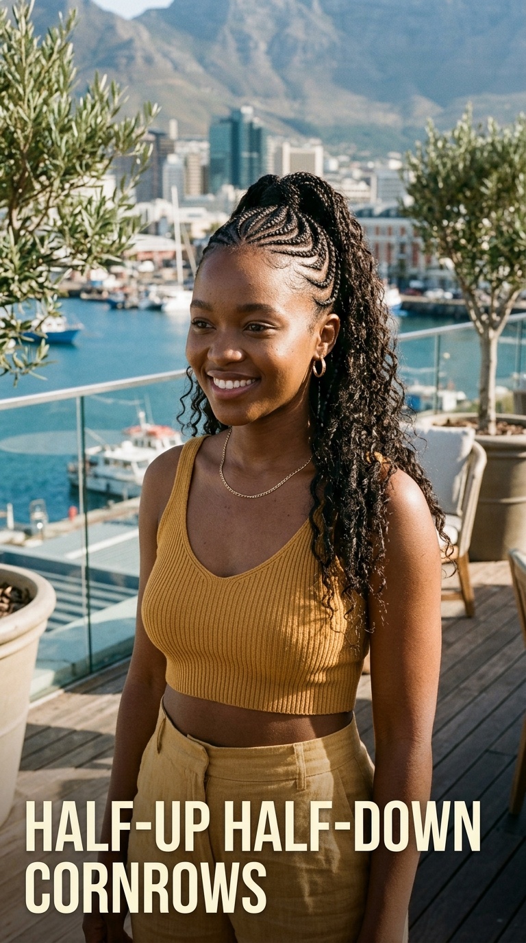 Half-Up Half-Down Cornrows