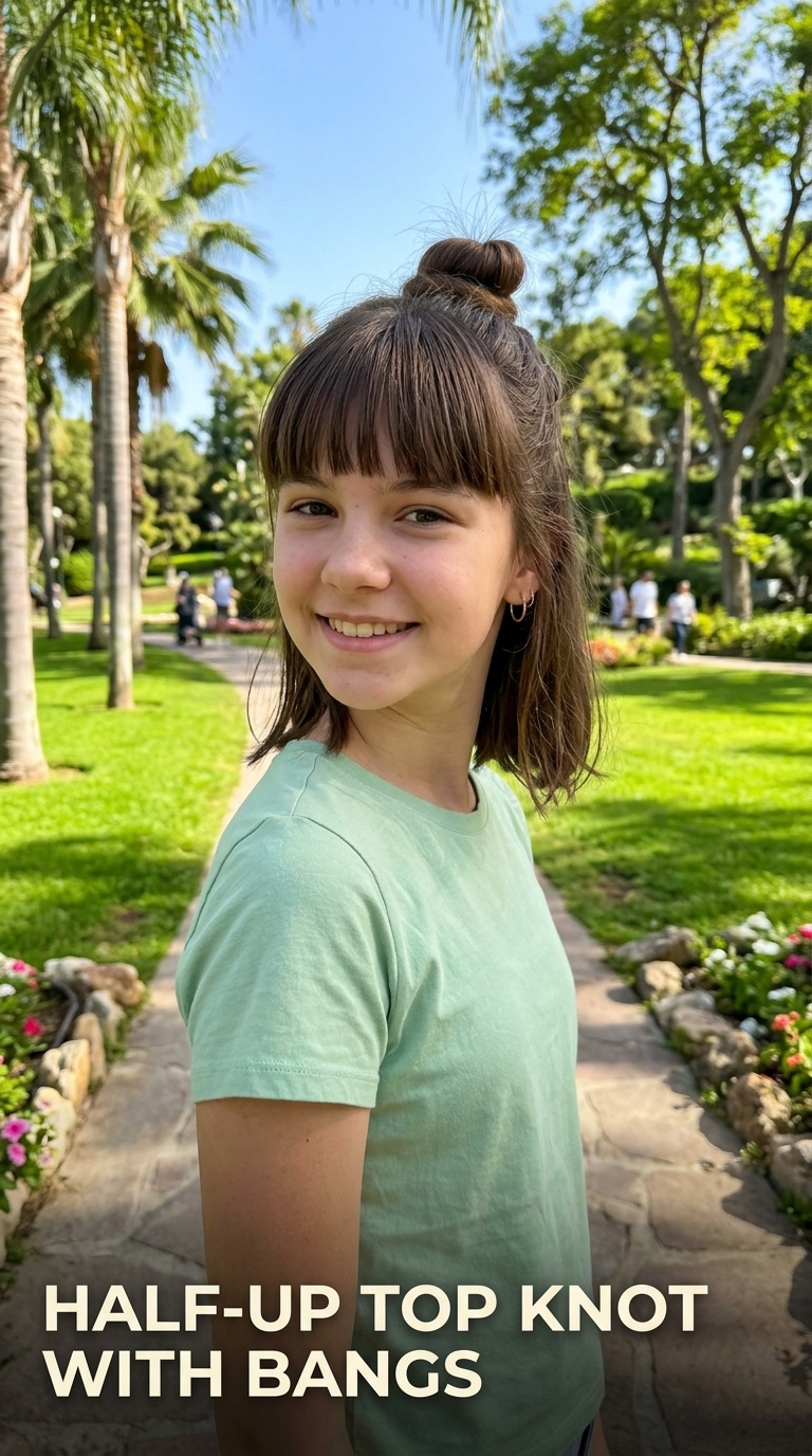 Half-Up Top Knot with Bangs