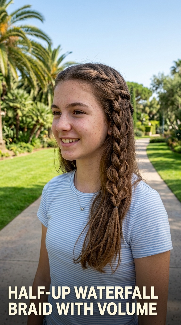 Half-Up Waterfall Braid with Volume