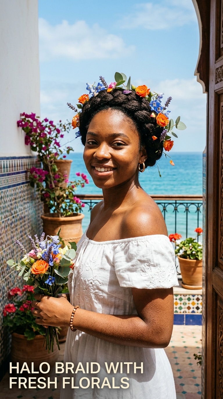 Halo Braid with Fresh Florals