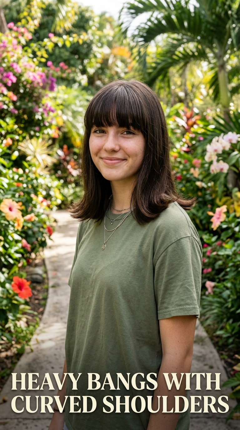 Heavy Bangs with Curved Shoulders