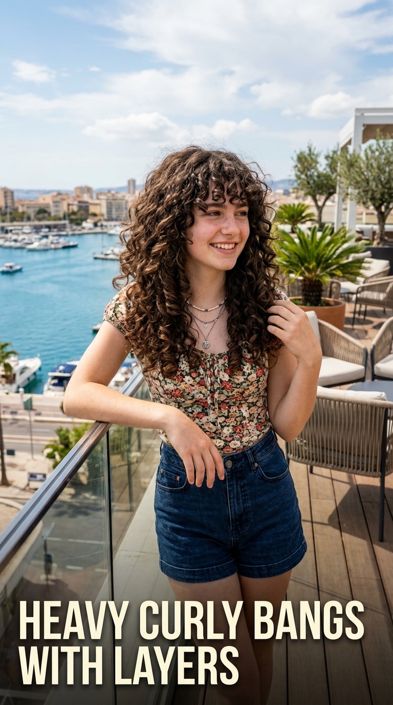 Heavy Curly Bangs with Layers