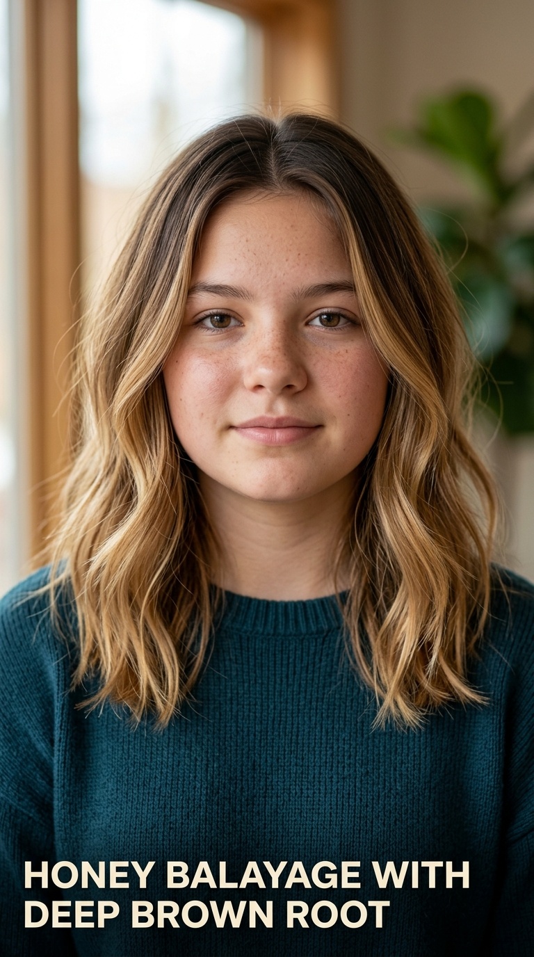 Honey Balayage with Deep Brown Root