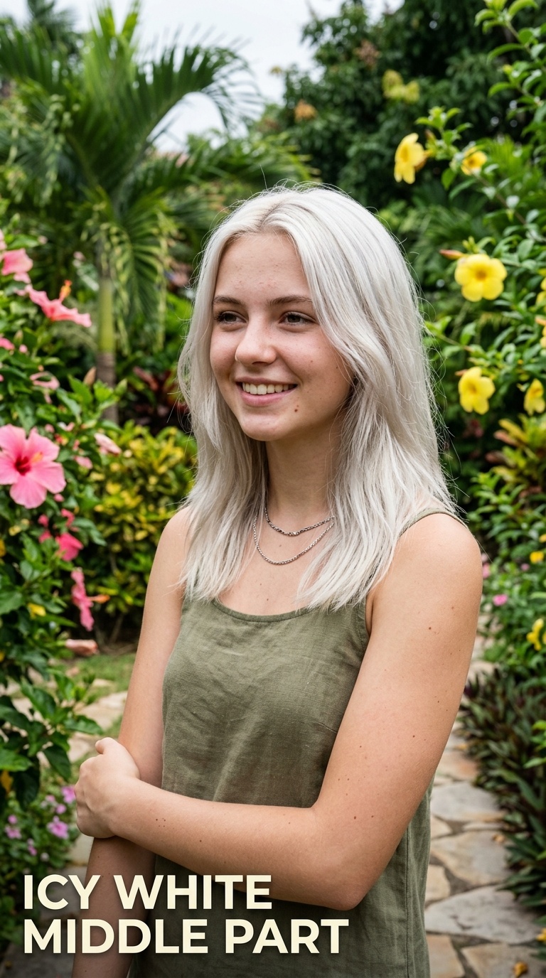 Icy White Middle Part
