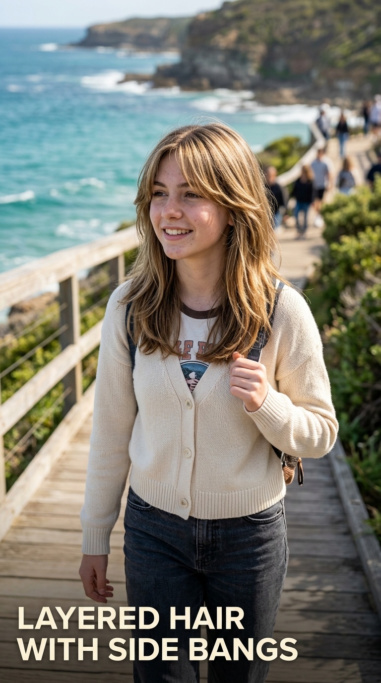 Layered Hair with Side Bangs