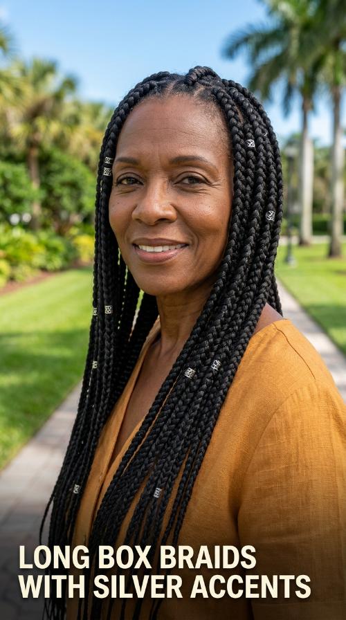 Long Box Braids with Silver Accents