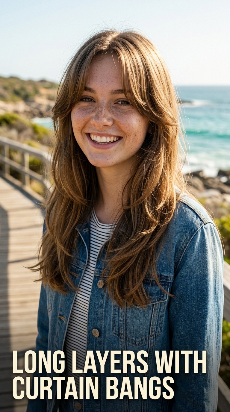 Long Layers with Curtain Bangs